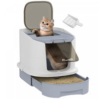 Pawhut Bac A Litiere Pour Chat Avec Couvercle, Enclos A Litiere Ferme Avec Pelle, Entree Sur Le Dess
