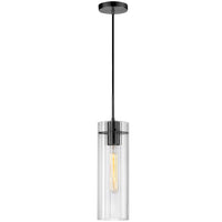 Luminaire suspendu Patia de Dainolite en verre cannelé transparent, avec fini noir mat et 1 ampoule