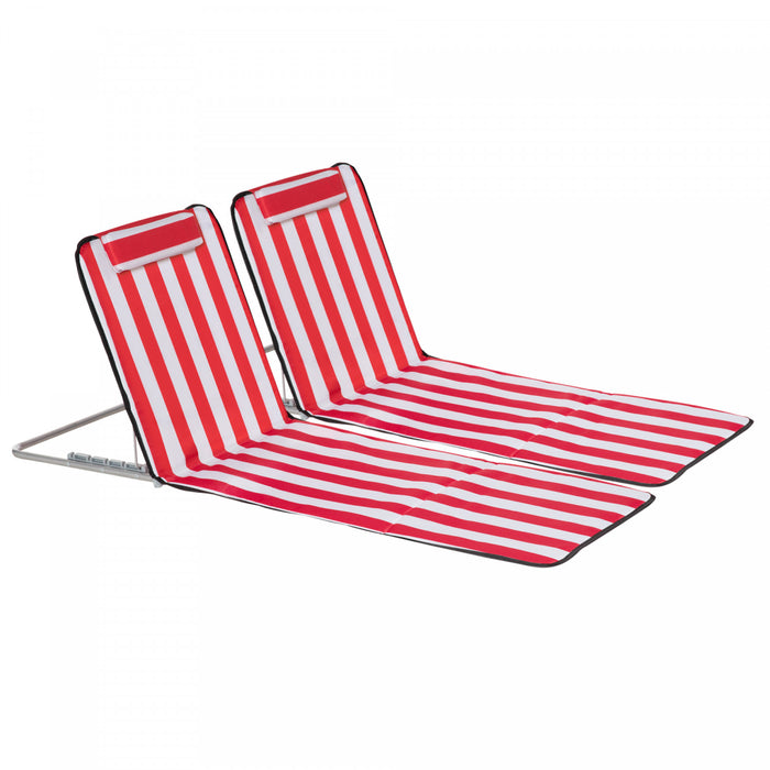 Chaise Longue De Plage Outsunny, Mat De Plage Au Sol, Rouge Et Blanc.