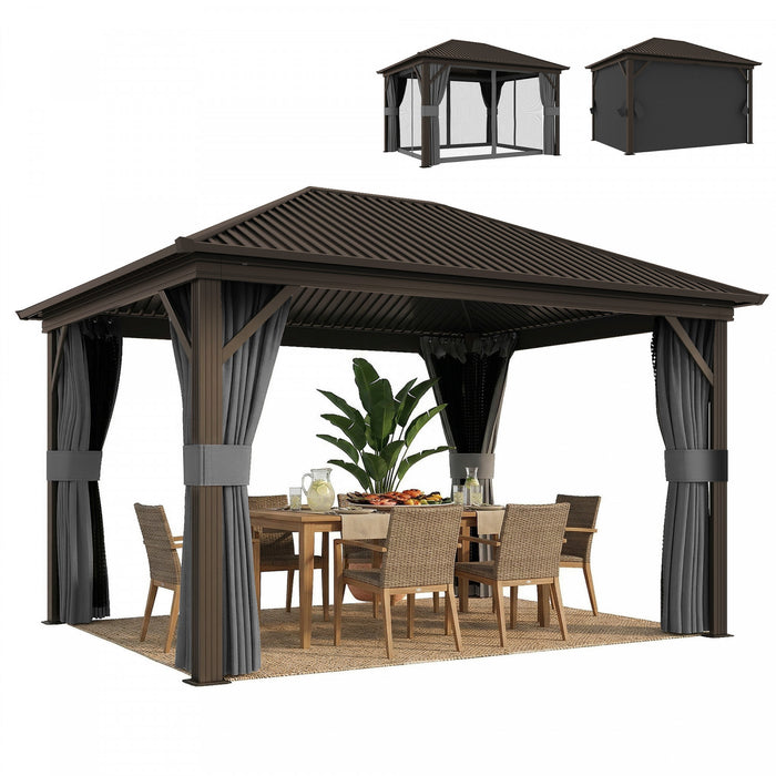 Outsunny 3 m x 3,6 m, gazebo d'exterieur a toit rigide Gazebo de terrasse, gris fonce