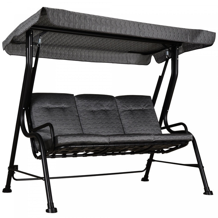 Outsunny Chaise Pivotante Exterieure Pour Porche En Metal Pour 3 Personnes Avec Auvent Pour Patio Et Jardin Au Bord De La Piscine, Gris
