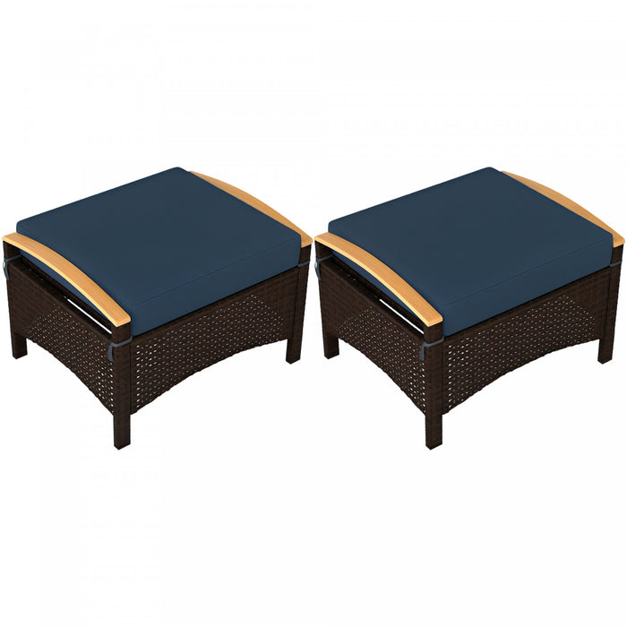 Outsunny Repose-pieds 2 pieces ottoman d'exterieur en osier, bleu