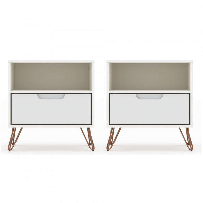Table de nuit Rockefeller Mid-Century Modern 20\" en blanc (1 tiroir) - Lot de 2