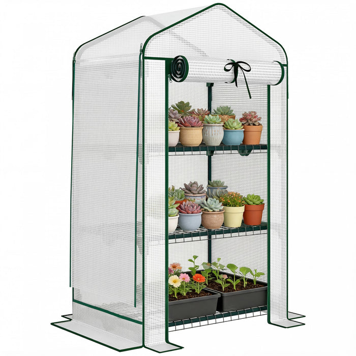Outsunny Mini Serre avec Toit en Maille, Petite Serre Portable, Blanc