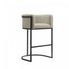 Cosmopolitan Mid-Century Modern Metal Upholstered Barstool in Stone Gray | Tabouret de bar moderne du milieu du siecle en metal et tissu, coloris gris pierre