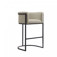 Tabouret de bar moderne du milieu du siecle en metal et tissu, coloris gris pierre