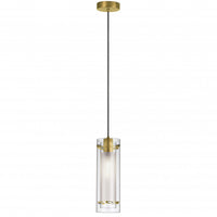 Luminaire suspendu Pasha de Dainolite en verre transparent et givré, avec fini laiton vieilli et 1 ampoule