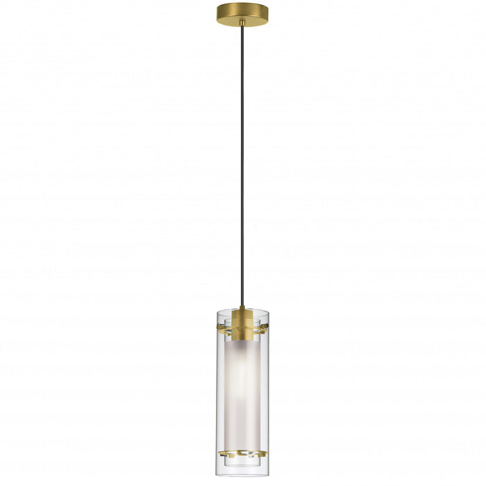 Luminaire suspendu Pasha de Dainolite en verre transparent et givré, avec fini laiton vieilli et 1 ampoule