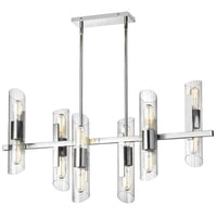 Lustre horizontal Samantha de Dainolite en verre cannelé transparent, avec fini chromé poli et 12 ampoules