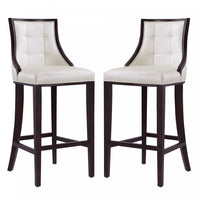 Tabouret de bar traditionnel en bois Fifth Avenue avec assise rembourree, blanc perle - Lot de 2