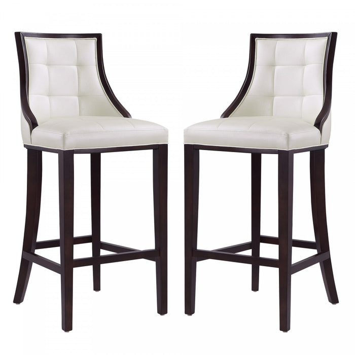 Tabouret de bar traditionnel en bois Fifth Avenue avec assise rembourree, blanc perle - Lot de 2