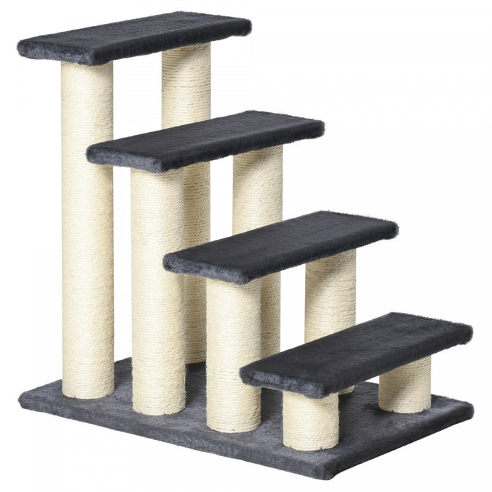 Pawhut Escalier A 4 Niveaux Pour Animaux De Compagnie Chien Chat 4 Marches Kitty Poteau A Gratter Chat Gris Fonce