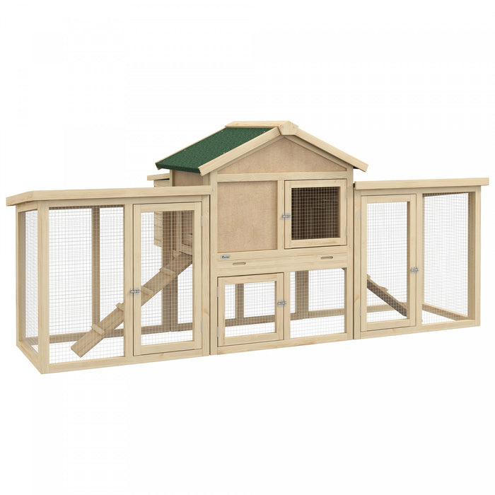 Pawhut 80\" Deluxe Poulailler En Bois Poulailler Lapin Clapier Grande Cage A Volaille Exterieure Cour Avec Nichoirs Aire De Jeux