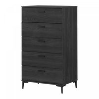 Commode verticale Musano à 5 tiroirs avec pattes en métal - chêne gris