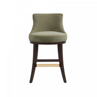  Tabouret de comptoir moderne en bois Lucia avec assise en chenille vert feuille