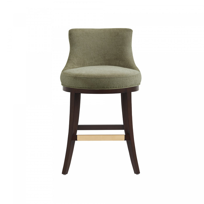 Tabouret de comptoir moderne en bois Lucia avec assise en chenille vert feuille