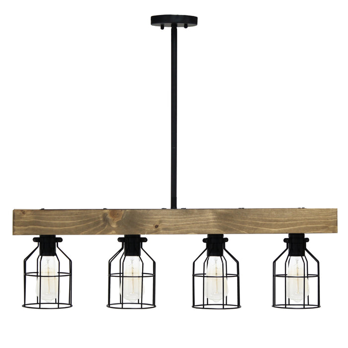 Abell Suspension rustique en bois a 4 lumieres, Onyx, 32 po L