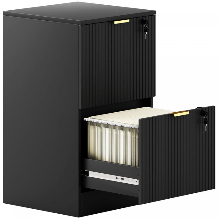 HOMCOM Classeur vertical cannele a 2 tiroirs avec serrure, noir