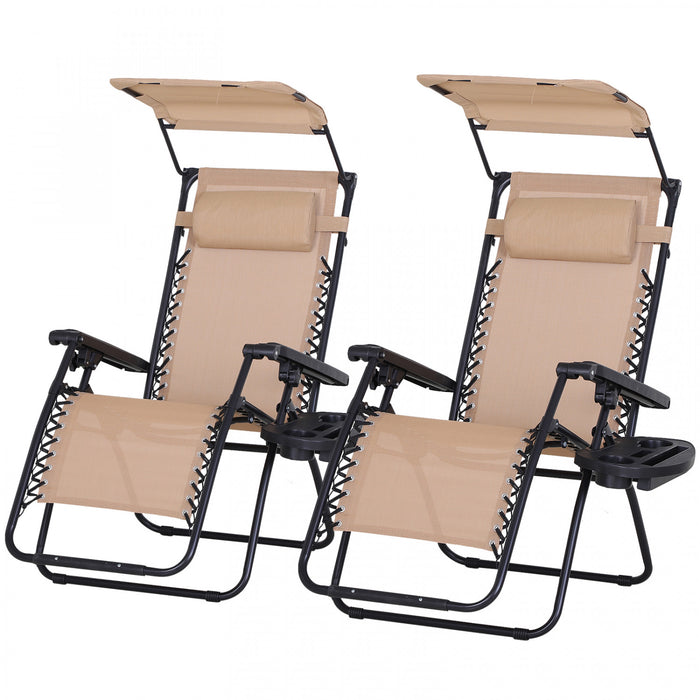 Chaise Longue Pliable 2 Pieces Outsunny Avec Auvent, Beige