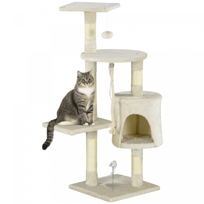 Pawhut Arbre A Chat A Gratter 44 Pouces Centre D'activites Multi-niveaux Condo Furniture Post Beige