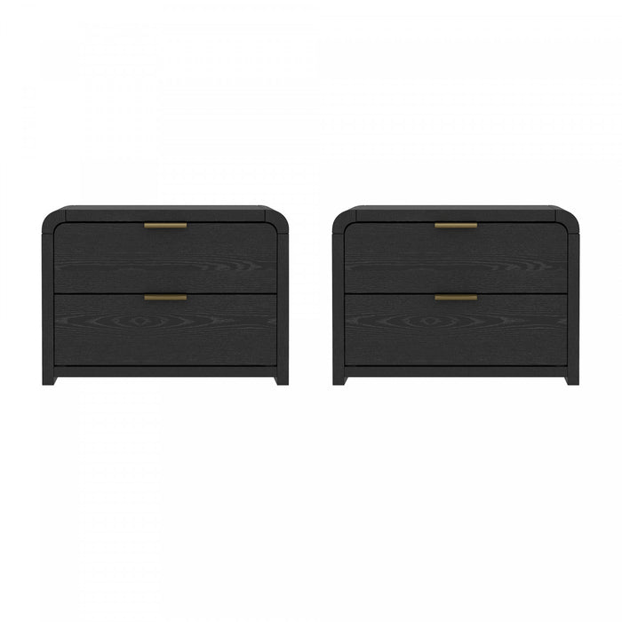 Table de nuit moderne Grace 28\" en noir et or (2 tiroirs) - Lot de 2