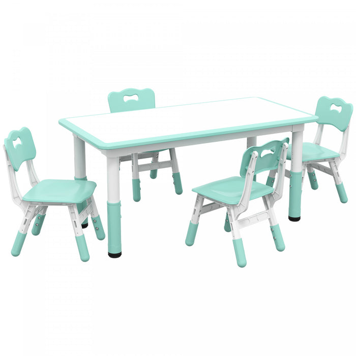 Qaba Ensemble De Table Et Chaises Pour Enfants Avec 4 Chaises, Hauteur Reglable, Surface De Table Facile A Nettoyer, Pour 1.5 A 5 Ans, Vert