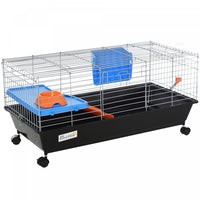 Pawhut Cage Pour Petits Animaux De 88,9 Cm De Long, Cage A Lapin Roulant, Cage Pour Cochon D'inde Av