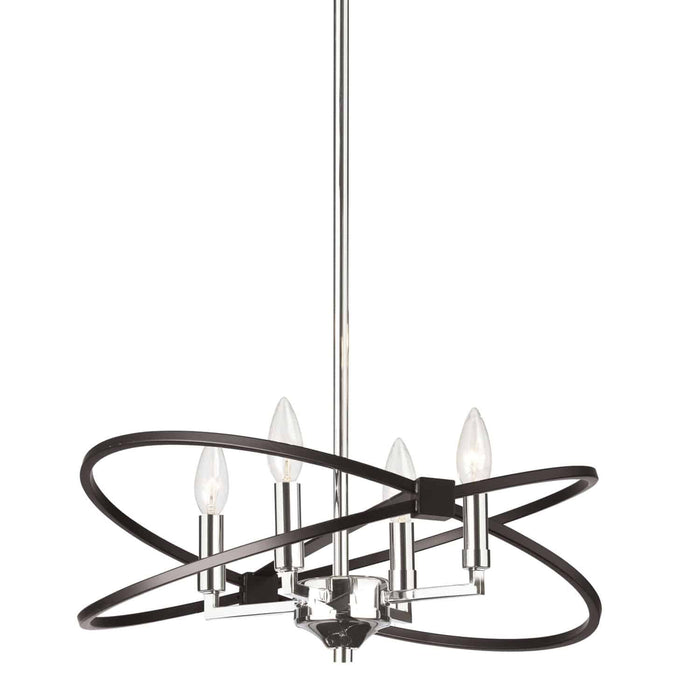 Lustre Paloma de Dainolite avec fini chromé poli et noir mat, et 4 ampoules