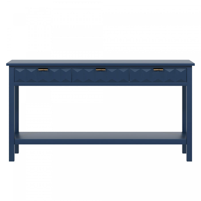 Table d'entree Oliver 60'' en placage de sapin avec design en nid d'abeille et tiroirs, bleu marine