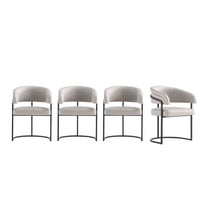 Chaise de salle a manger Augusta moderne en metal et cuir vegetalien, gris clair - Lot de 4