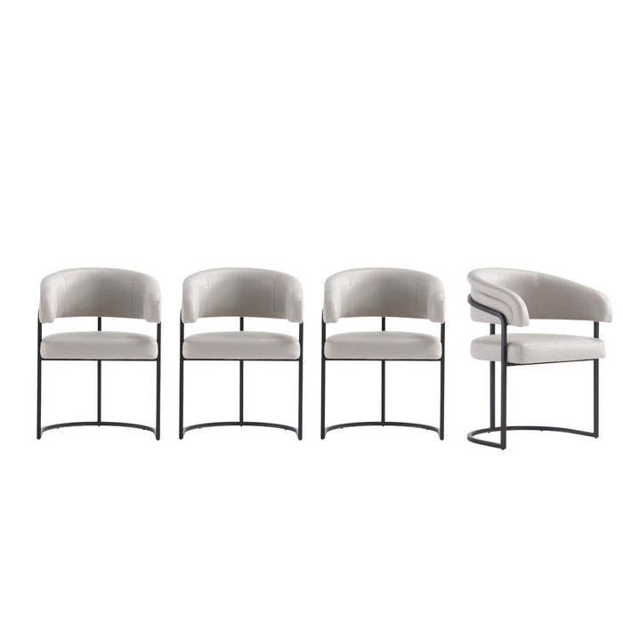 Chaise de salle a manger Augusta moderne en metal et cuir vegetalien, gris clair - Lot de 4