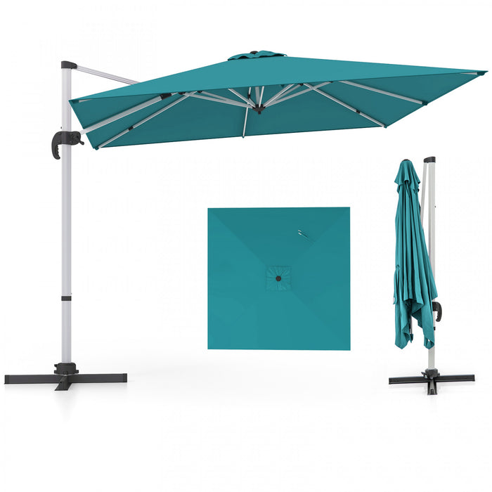 Costway Parasol d'exterieur a bras articule 10 pieds en aluminium suspendu deporte, avec rotation a 360° Bleu