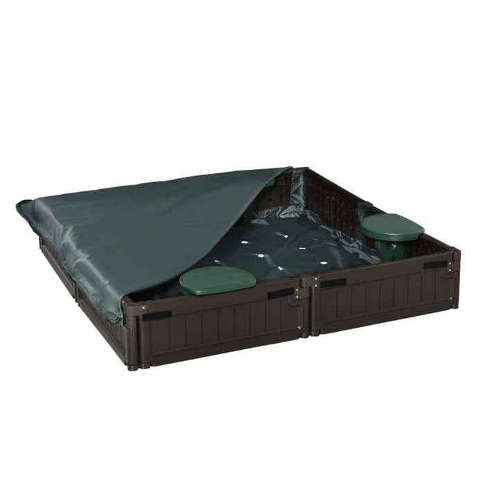 Bac A Sable Exterieure Tissu Oxford Impermeable Ensemble De Jeu Pour Enfants De 3 A 12 Ans Jardin Brun