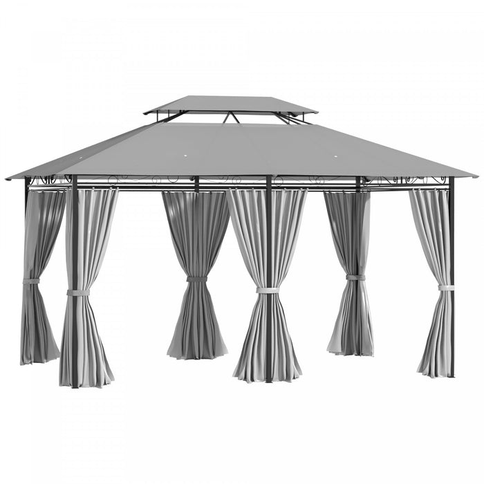 Outsunny Tonnelle De Patio De 10' X 13', Auvent De Jardin Exterieur A 2 Niveaux, Abri Pare-soleil Avec Rideaux, Gris Fonce