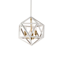 Lustre Archello de Dainolite à fini blanc mat avec touches bronze rétro et 3 ampoules
