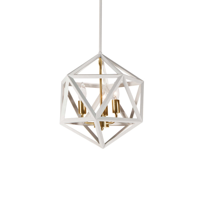 Lustre Archello de Dainolite à fini blanc mat avec touches bronze rétro et 3 ampoules