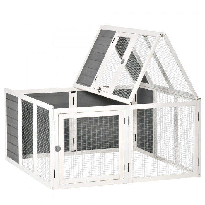 Pawhut Clapier A Lapin En Bois Pour Cochon D'inde Avec Dessus Pliable Ouvrable, Porte Pour 1 A 4 Lapins, Pour Cour, Jardin, Exterieur, Gris