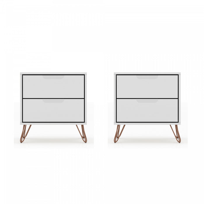 Table de nuit Rockefeller Mid-Century Modern 20\" en blanc (2 tiroirs) - Lot de 2