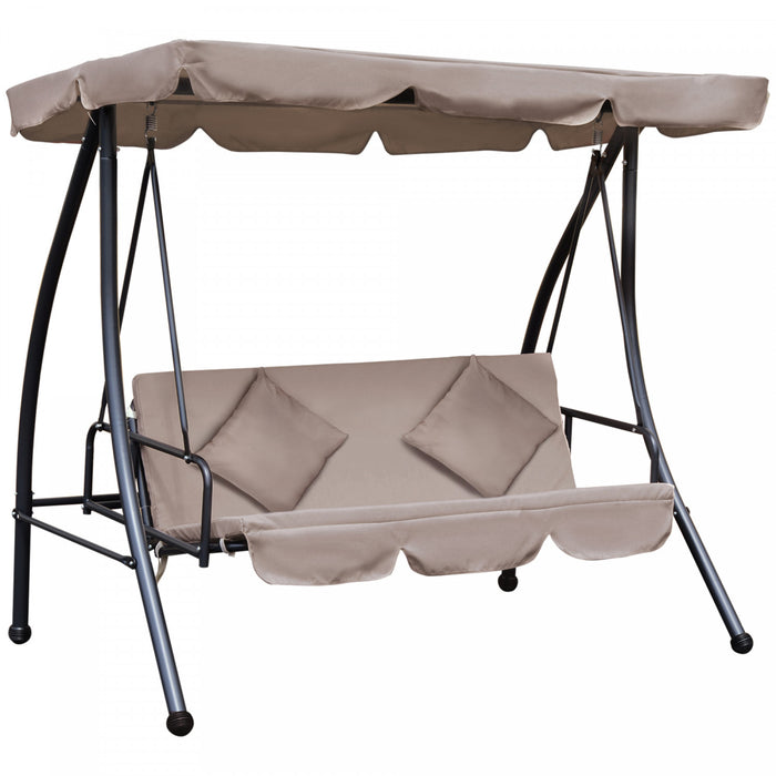 Outsunny Balancoire De Jardin Convertible Pour 3 Personnes Hamac Lit De Salon Exterieur Coussine Avec Auvent Inclinable Beige