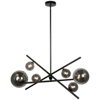 Lustre horizontal Pamela de Dainolite en verre fumé, avec fini noir mat et 6 ampoules