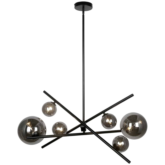 Lustre horizontal Pamela de Dainolite en verre fumé, avec fini noir mat et 6 ampoules