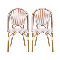 Chaises de bistrot francaises Julien en rotin synthetique et aluminium, lot de 2 - blanc et rouge