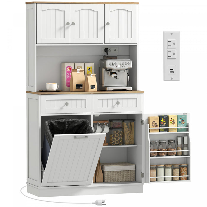 HOMCOM Armoire garde-manger, meuble de cuisine avec station de charge Blanc