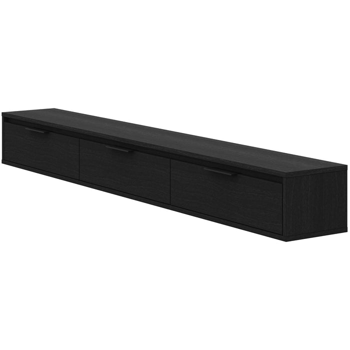 Meuble pour téléviseur mural mince Nordika de 72 po avec 3 armoires de rangement - noir