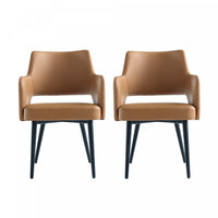 Fauteuil moderne Tremont en cuir vegetalien avec accoudoirs en metal, couleur Saddle - Lot de 2