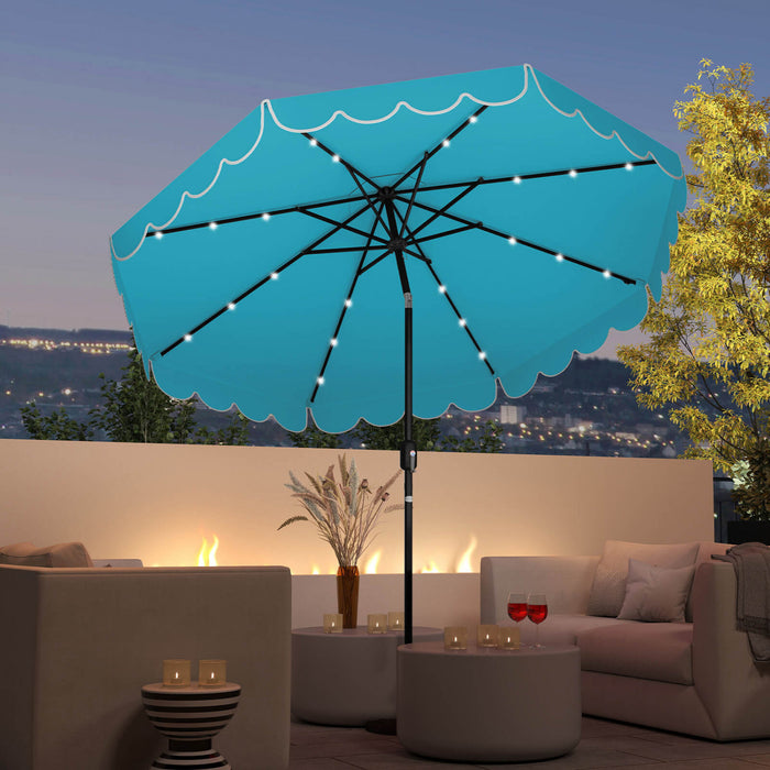 Parasol solaire Costway 9,3 FT style marche exterieur avec 24 LED, bordures, turquoise
