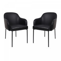 Fauteuil contemporain Loft en cuir vegetalien avec accoudoirs en metal noir - Lot de 2