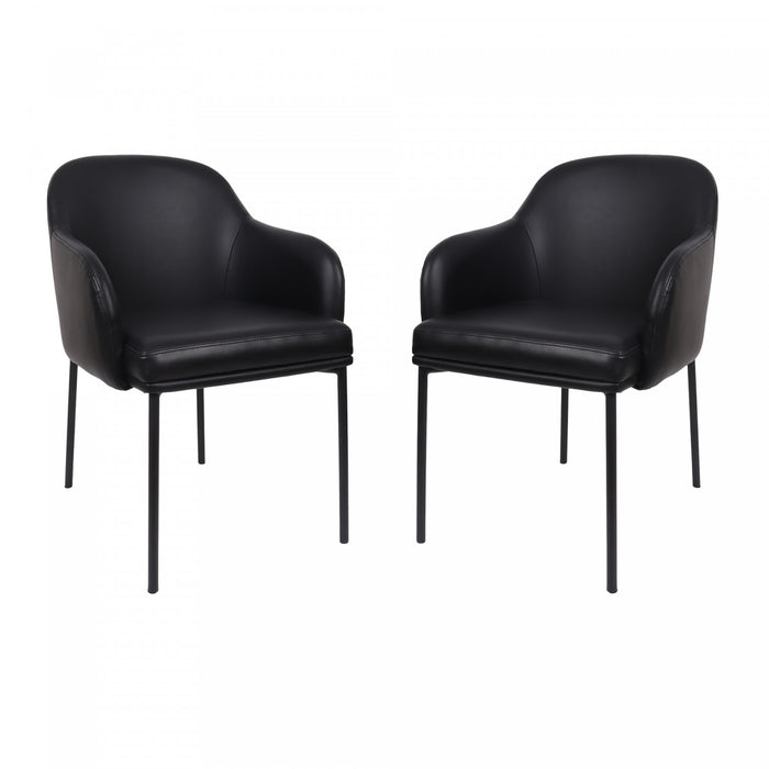 Fauteuil contemporain Loft en cuir vegetalien avec accoudoirs en metal noir - Lot de 2