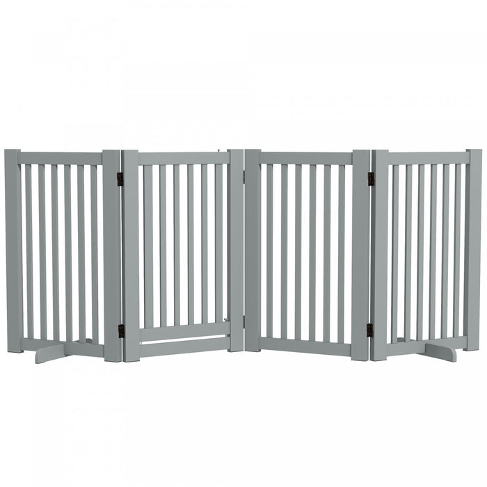 Pawhut Barriere Autoportante En Bois Pour Animal Domestique - Barriere D'interieur Pliable Pour Chien - Barriere De Securite Avec Porte, En Forme De Z - 4 Panneaux - Gris Clair