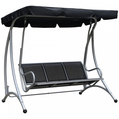 Outsunny 3 Person Patio Swing Seats With Adjustable Canopy Outdoor Swing Chair Bench For Garden, Poo|Outsunny Balancoire De Patio Pour 3 Personnes Avec Auvent Reglable, Noir
